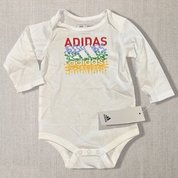 adidas Other - Adidas Baby Bodysuit 9M Long Sleeve Logo Bodysuit White New With Tags